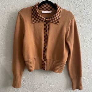 Lisa Sats Gah Brown Checker Battenberg Cardigan